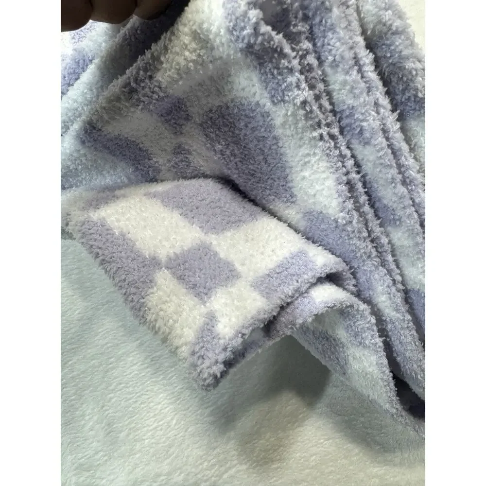 Mellow & Mod Feather Yarn Blanket Lavendar & White Check 50 X 70 in